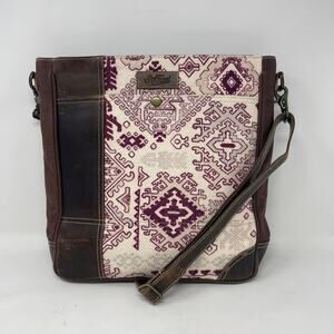 Sixtease Amethyst Up‎ Cycled Canvas Shoulder Bag Purple Western Brown Leather